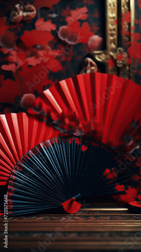 Traditional Japanese fan Sensu decorative pattern vertical background