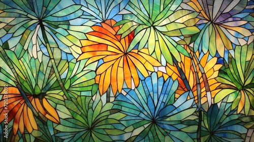 stained glass colorful leaves abstract