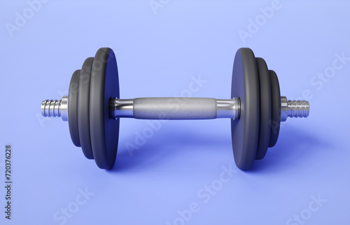 Dumbbell on purple background. Sport equipment. Gym time concept. 3d-rendering
