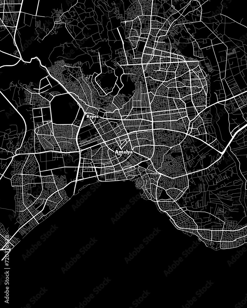 Antalya Turkey Map, Detailed Dark Map of Antalya Turkey