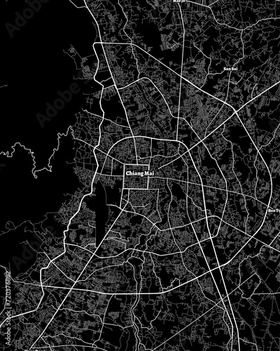 Chiang Mai Thailand Map, Detailed Dark Map of Chiang Mai Thailand photo