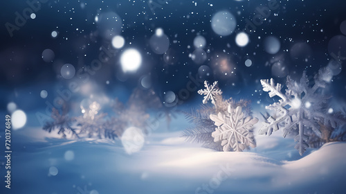 Snowflake background, snowflake border, winter holiday background, soft colors and dreamy atmosphere © cai
