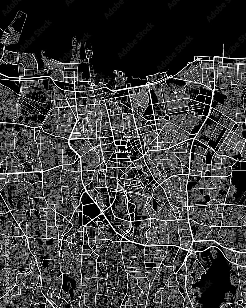 Jakarta Indonesia Map, Detailed Dark Map of Jakarta Indonesia