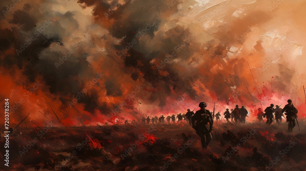 Fototapeta premium Paint art watercolor sketch of World war 2 in history illustration design.