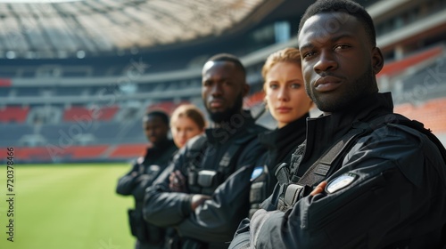Security group with team security background. Security focus in football stadium © khwanchai