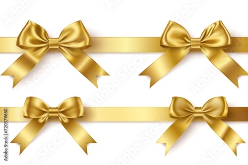 Decorative gold bow with horizontal golden ribbon. Set of bows for page decor isolated on white background. Vector stock illustration