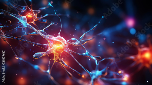 Visualization of neurons in the human brain. Overview of brain cells. Generative AI