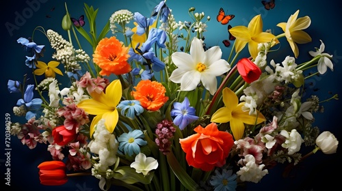 Colorful spring flowers with tulips and narcissus #720380259