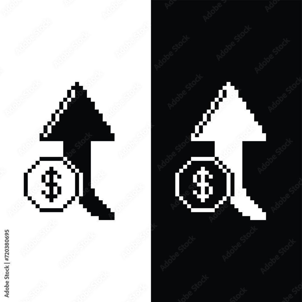   pixel dollar rate up icon  pixel art icon element for  8 bit game  company logo template 