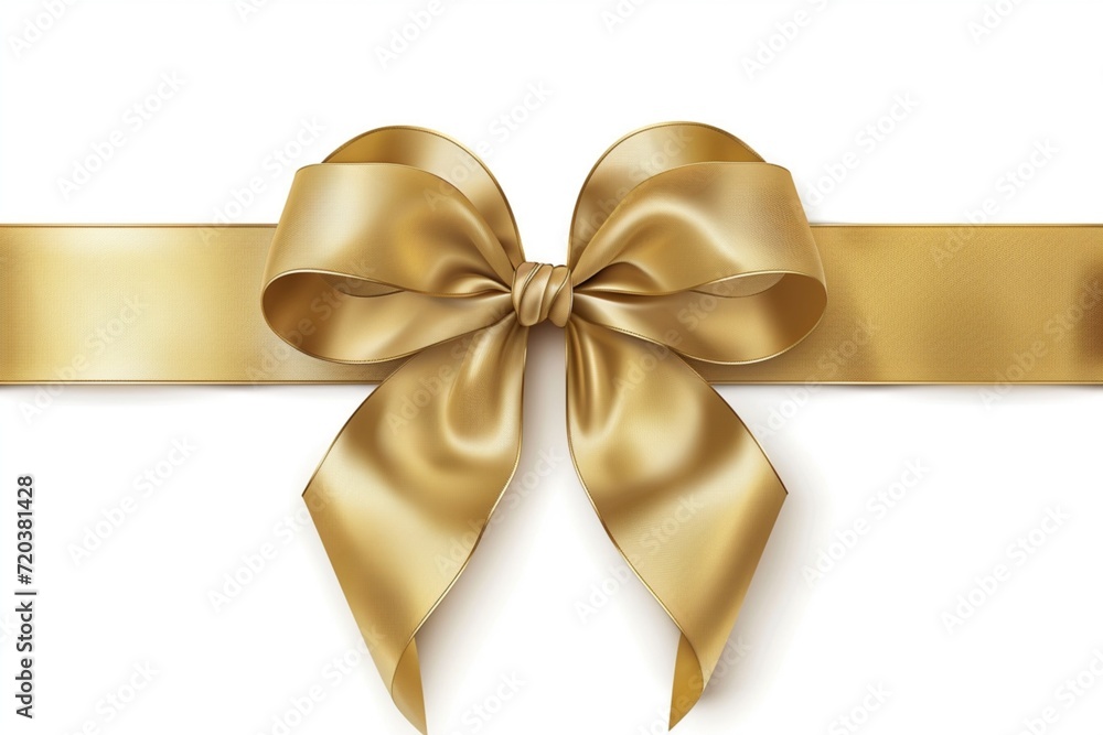 Decorative golden bow with horizontal ribbon isolated on white background. Vector illustration