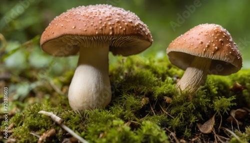 Two mushrooms growing on the ground