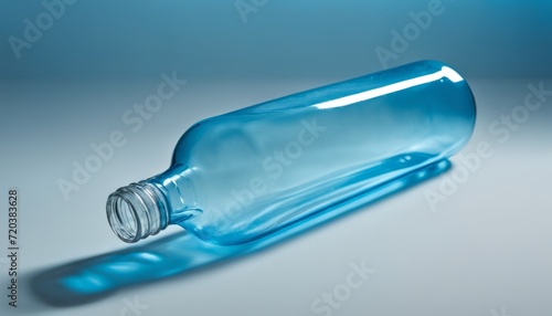 A blue plastic bottle with a white cap