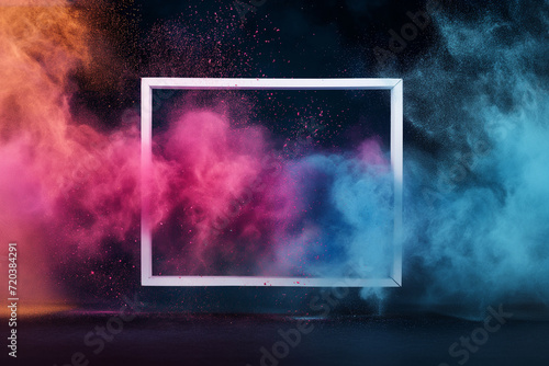Colorful Powder Explosion Around White Frame