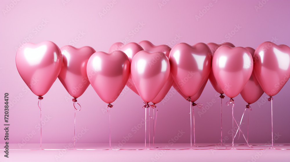 Valentine's Day or a wedding party. The heart-shaped balloons on a pink background