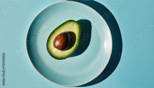 A green avocado on a white plate photo