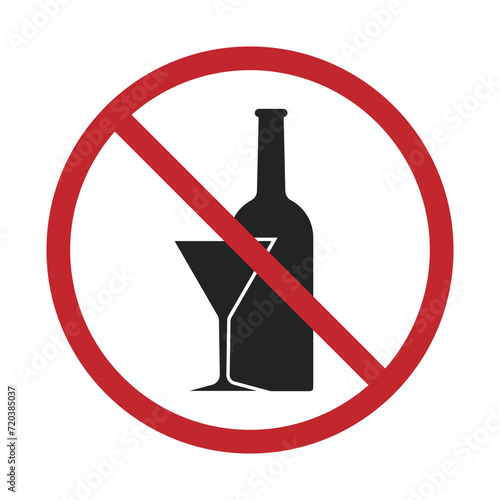 Isolated prohibited label design of no alcohol, no drunk, with illustration wine glass and beer bottle