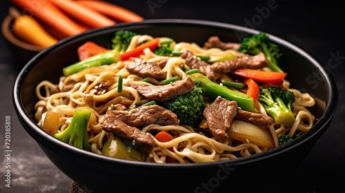 Stir noodles with vegetables and spices in the bowl.