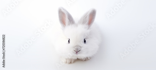 Adorable white plush bunny with floppy ears © Katsiaryna