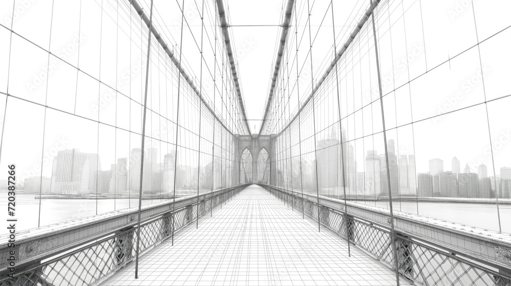 Fototapeta premium Mesh frame of a long bridge in the city