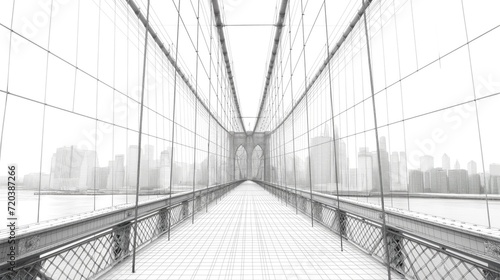Mesh frame of a long bridge in the city