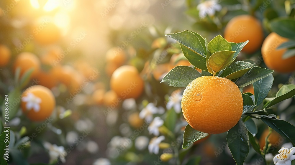 The orange orchard is in full fruit - obrazy, fototapety, plakaty 