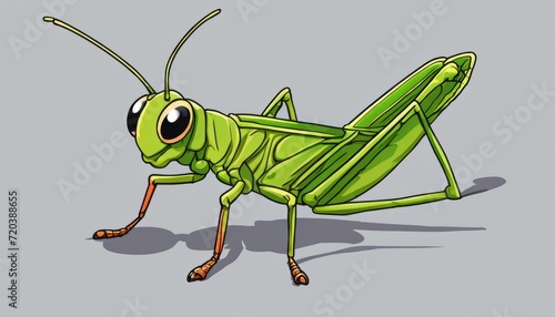 A green grasshopper with a yellow face
