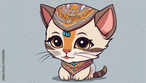 A cartoon cat wearing a hat and a necklace