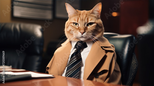 Orange Cat in suit uniform FBI Agents Investigation photo