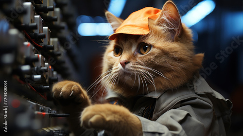 Orange Cat in suit uniform Electricians