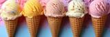 Banner of  different types of colorful ice cream