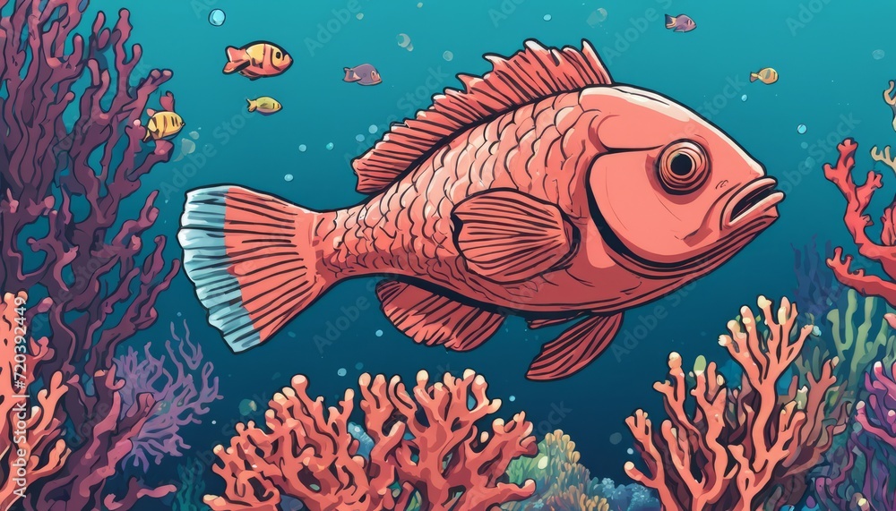 A cartoon fish swimming in the ocean A cartoon fish swimming in the ocean