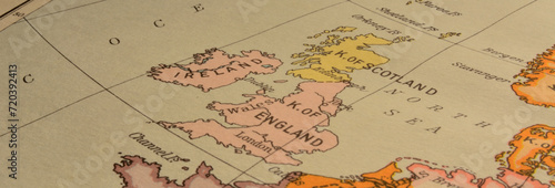Photography An old map showing Scotland, Edinburgh, Ireland, Dublin, England, and London