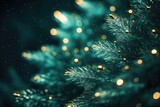 This image captures the mesmerizing beauty of a close up of a Christmas tree adorned with colorful lights, creating a joyful and festive ambiance, Macro christmas tree background, AI Generated