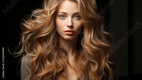 Stunning Close-Up of Young Woman with Luxurious Long Layered Wavy Hair - Perfect Hairstyle Inspiration - Ai Generated