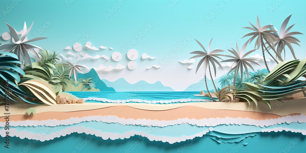 Summer Beach Background with Tropical And Palm Trees Landscape for Banner .