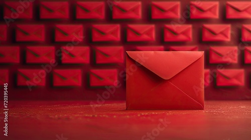  empty red envelope on red background with copy space