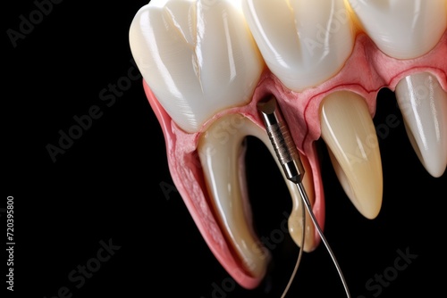 A dental device connected to a tooth, used for necessary treatment., Mesial impaction of Wisdom teeth to the second molar, AI Generated photo