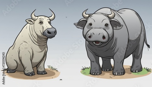 Two rhinos standing on the ground © vivekFx