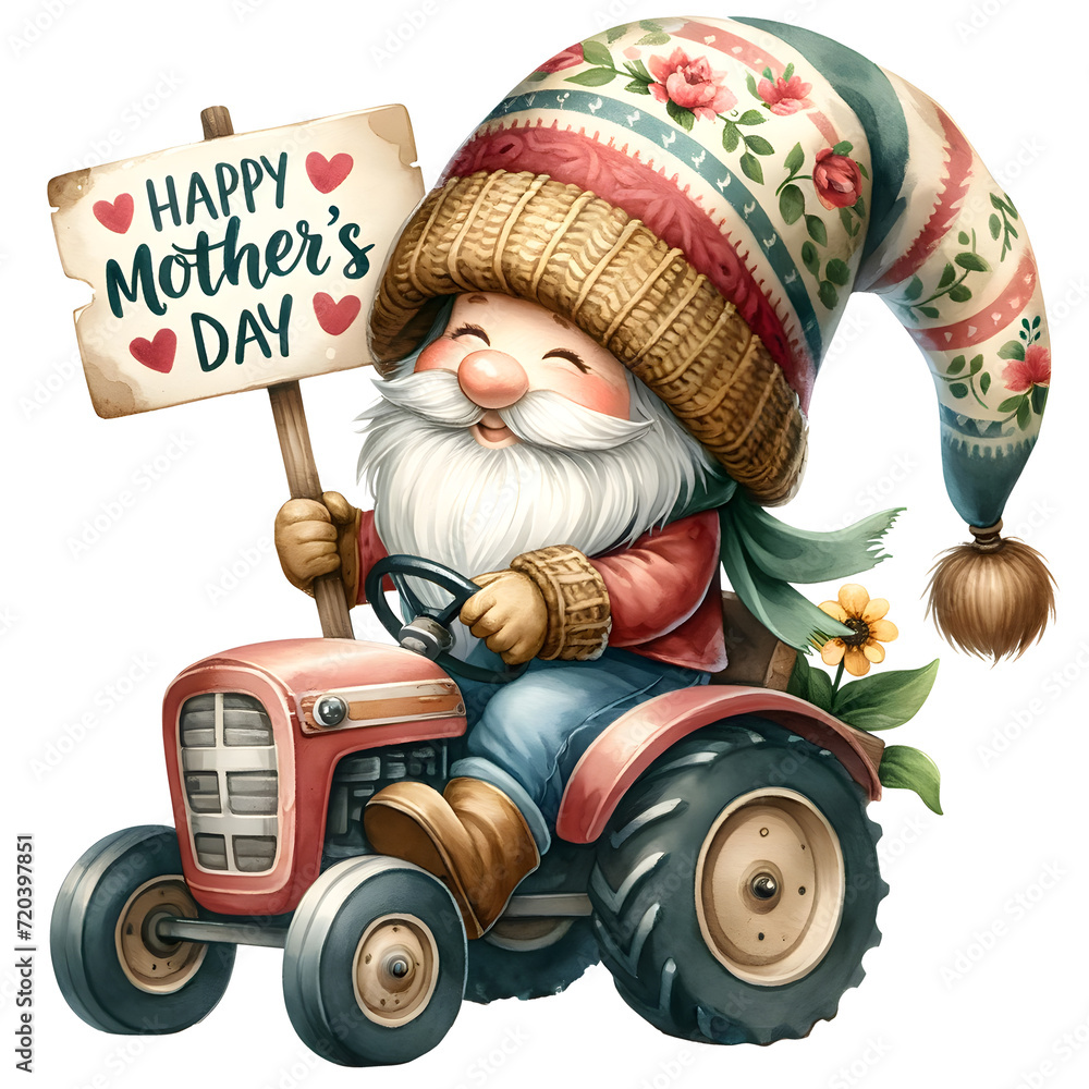 Fototapeta premium Cute Watercolor Gnome Mother's Day Clipart Illustration
