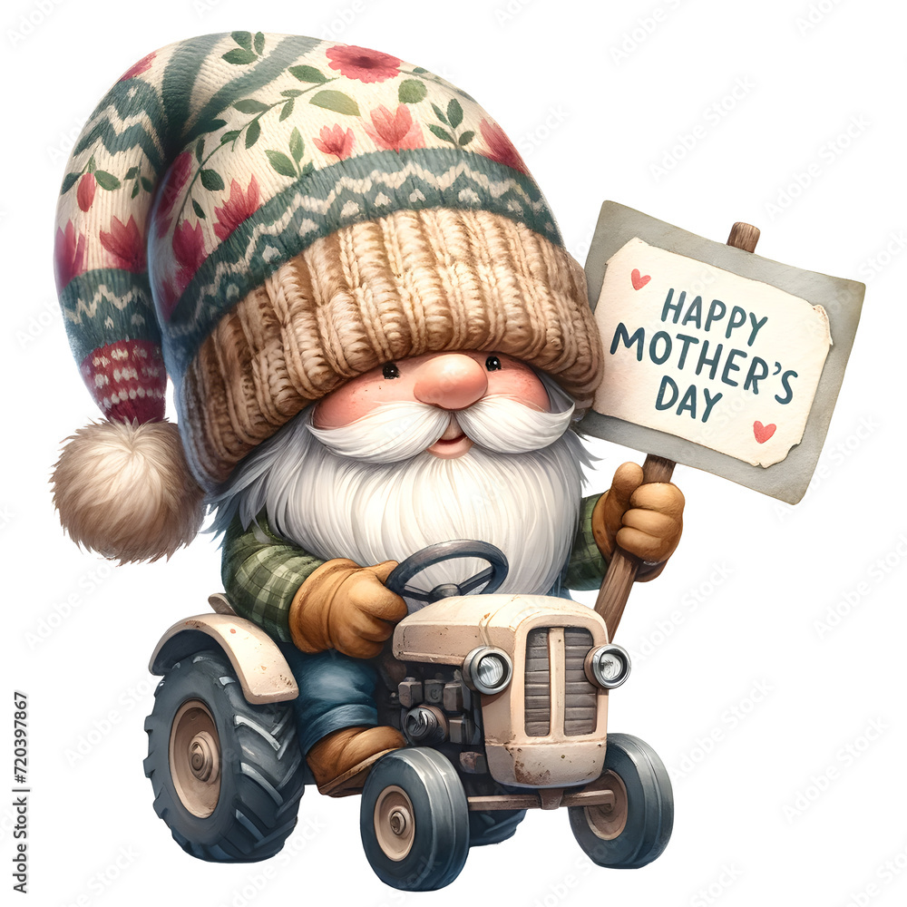 Fototapeta premium Cute Watercolor Gnome Mother's Day Clipart Illustration