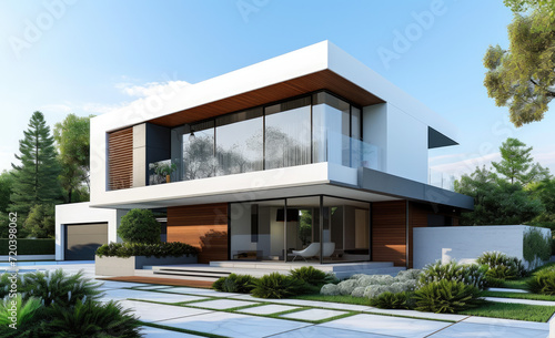 twofloor modern house with garage and white details © Kien