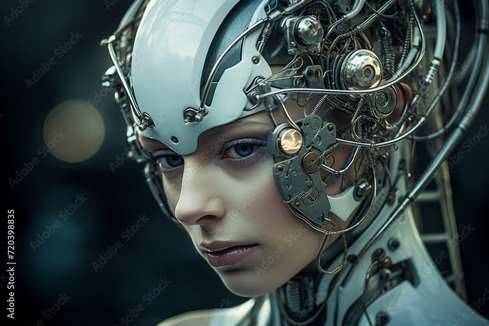 Generative ai illustration of science fiction futuristic humanoid female robot future innovation cyberpunk concept Generative ai illustration of science fiction futuristic humanoid female robot future innovation cyberpunk concept