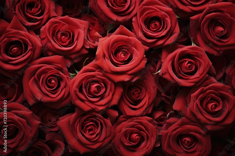 A close-up image showcasing a multitude of stunning red roses, tightly grouped together., Natural fresh red roses flowers pattern wallpaper, AI Generated A close-up image showcasing a multitude of stunning red roses, tightly grouped together., Natural fresh red roses flowers pattern wallpaper, AI Generated