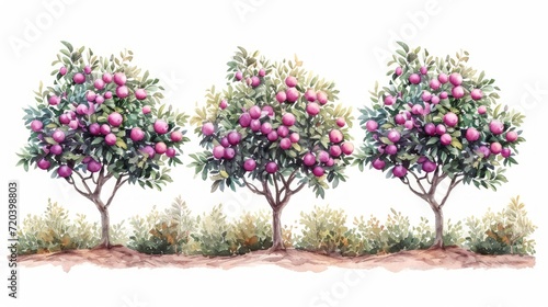 Pastel Plum Trees Illustration: Detailed Watercolor Art for Architects Generative AI