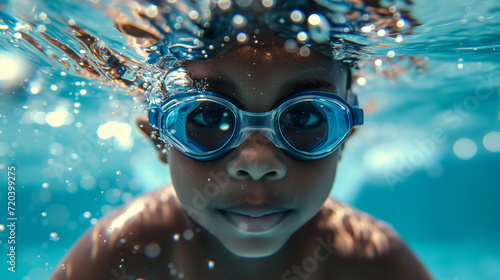 Child, swimmer in the pool.  © Vika art
