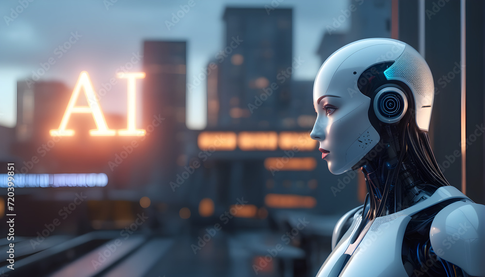 AI future technology concept robotic science bokeh background
AI future technology concept robotic science bokeh background