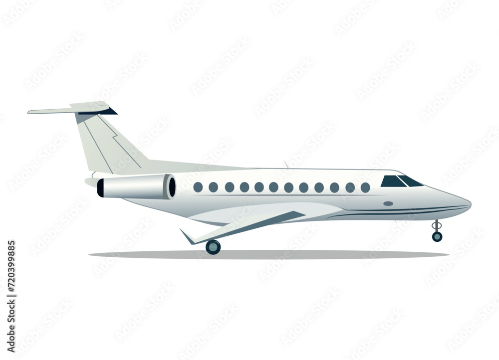 Plane of colorful set. This airplane illustration combines thoughtful design and a charming cartoon approach, creating a captivating scene against a white backdrop. Vector illustration.