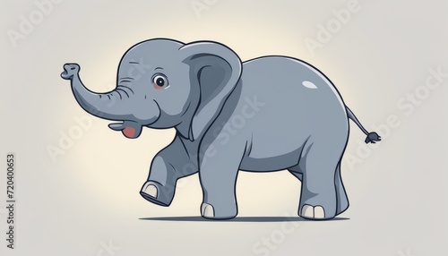 A cartoon elephant with a trunk in its mouth