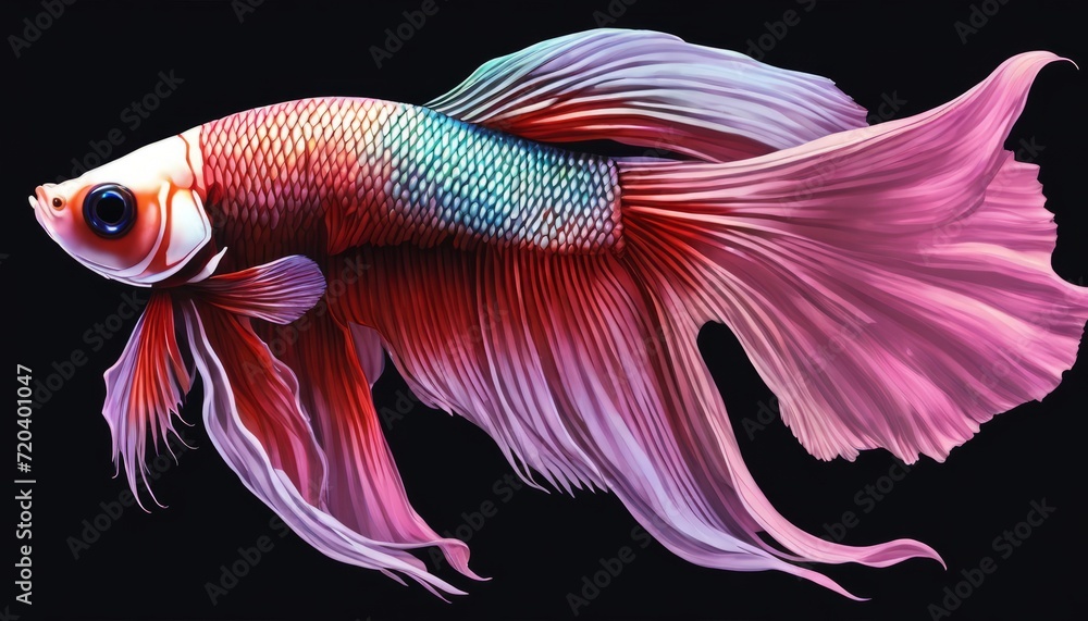 A colorful fish with a long tail and fins A colorful fish with a long tail and fins