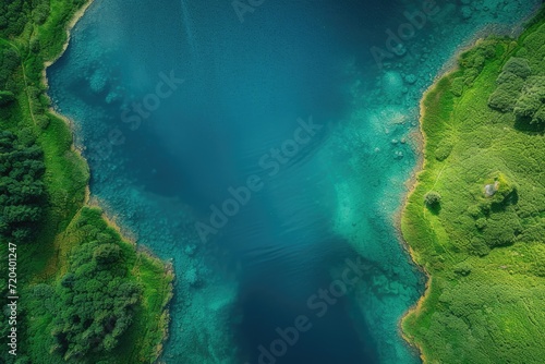 An aerial photograph of a water body. Generative Ai.